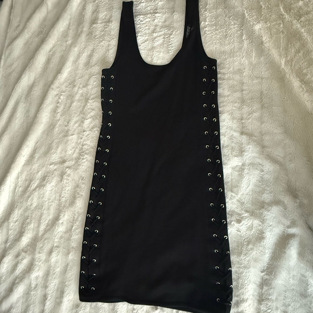 Black Sleeveless Dress with Eyelet Detailing